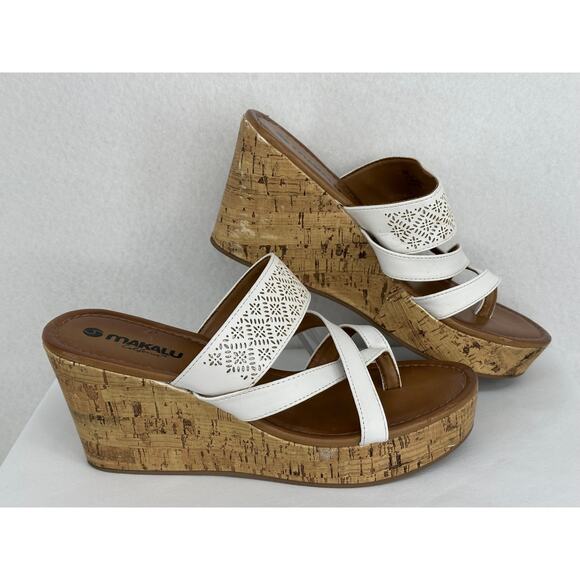 Makalu California White Wedge Sandals Beach Summer 9M - Picture 2 of 8
